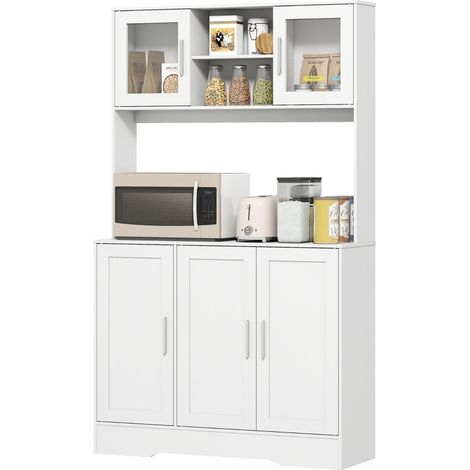 Aparador de cocina escandinavo 4 armarios y estantes ajustables vidrio 108x35x180 cm HOMVRA (1/5)