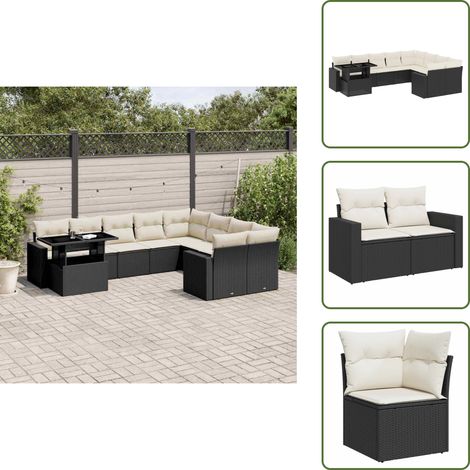 10-tlg. Garten-Sofagarnitur mit Kissen Schwarz Poly Rattan - Gartenmöbel Set - PE-Rattan Möbel - Outdoor Lounge - Gartenecke - Balkonmöbel (1/5)
