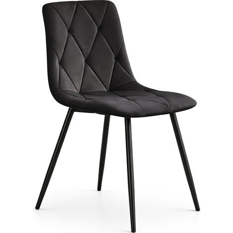 Silla de terciopelo acolchado MILO Negro patas negras (1/5)