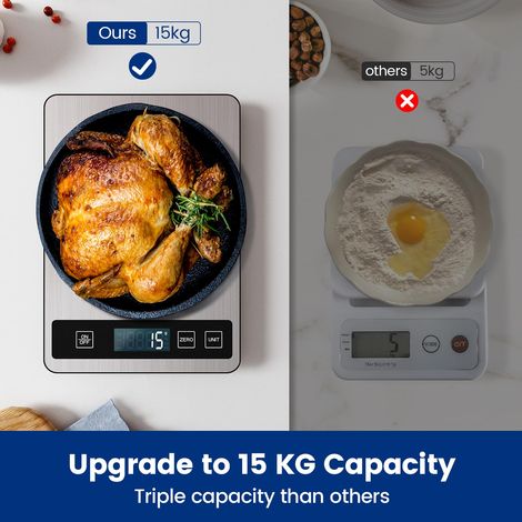 Bilancia da cucina digitale ricaricabile (15 kg) - Bilancia alimentare USB-C ad alta precisione 1 g/0,1 oz con batteria inclusa e funzione professionale di lunga durata (1/4)