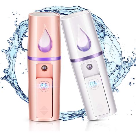 2 Stück Nano-Luftbefeuchter, tragbarer Mini-Gesichtsnebel-Dampfgarer, Handnebelsprüher mit Spiegeldesign, feuchtigkeitsspendend für Hautpflege, Make-up, Wimpernverlängerung (1/5)