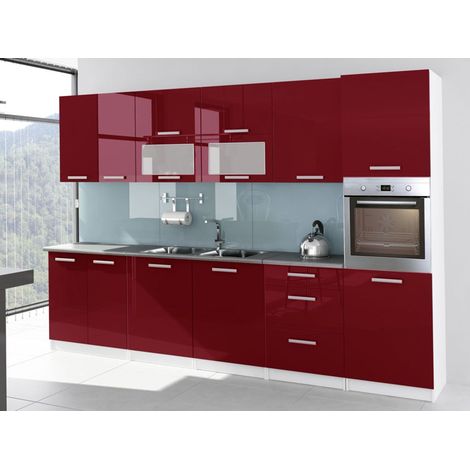 Tendencio – Cuisine complète laquée 3m20 avec colonne four bordeaux – Finition brillante – Pour aménagement intérieur moderne