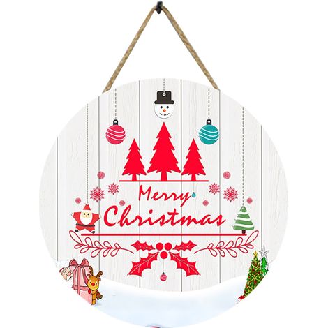 Panneau Porte Noël - Panneau Bois Ronde avec Bonhomme de Neige - Décoration Extérieure Intérieure Porte Entrée - 30 x 30 cm - 1 Pièce (1/5)