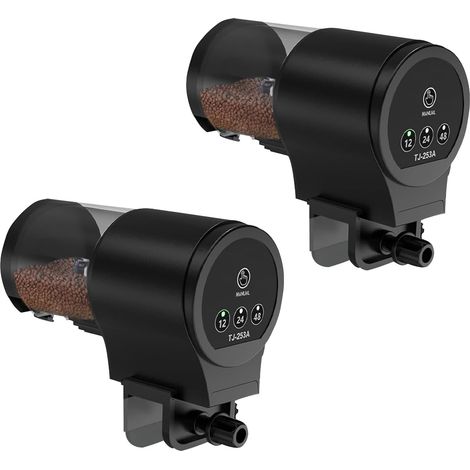 Lot de 2 mangeoires automatiques pour aquarium Distributeur de nourriture pour poissons : 100 ml Grande capacité Mangeoire pour poissons Résistant à l'humidité Distributeur automatique de nourriture (1/5)