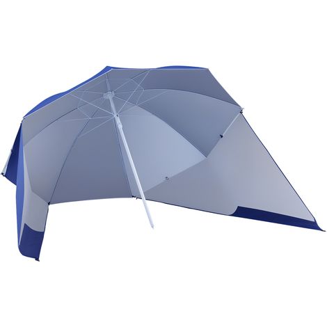 Parasol de plage 2 en 1 avec 2 panneaux latéraux. auvent portable anti-UV avec sac de transport. Ø 210 x 222 cm. bleu (1/5)
