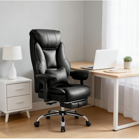 Bürostuhl 77x71x125.5 cm schwarz aus PU und Metall mit ergonomischer Rückenlehne und ausziehbarer Fußstütze (1/5)