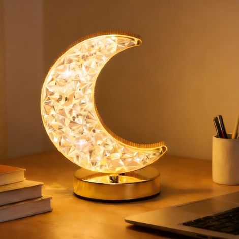 Lampada da tavolo a forma di mezzaluna, lampada da comodino sensibile al tocco con 3 colori, lampada decorativa ricaricabile per il Ramadan, per la decorazione di uffici domestici musulmani, Eid Mubar (1/5)