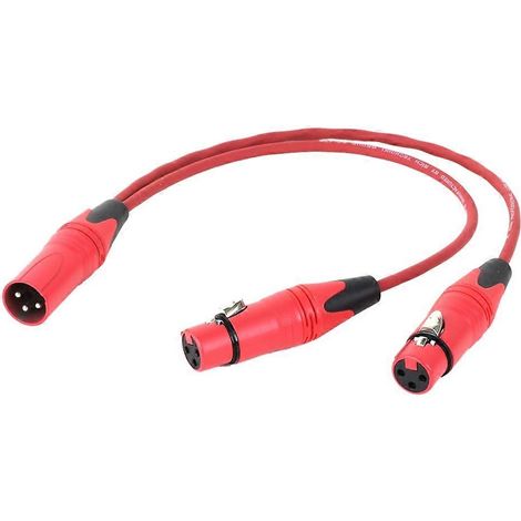 0,5 m langes rotes 3-poliges XLR-Audio-Verlängerungskabel (1 Stecker auf 2 Buchsen) für Mikrofone, Y-Splitter, Audiokabel für Mischpultmikrofone (1/5)