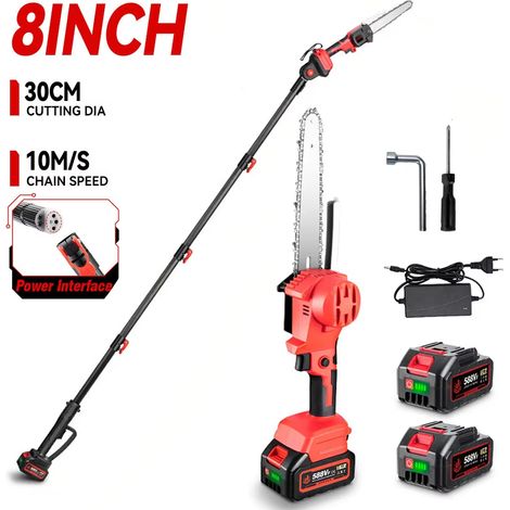 Tronçonneuse à Poteau Télescopique 2 en 1 Sans Fil 4500W Sans Balais 2,25 m – Scie à Branches Hautes pour Élagage de Jardin, 2 Batteries Incluses (1/5)