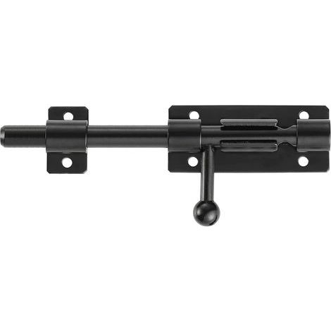 Serrure de porte de sécurité à pêne coulissant – Acier inoxydable 304 noir mat – Longueur 160 mm – Trou pour cadenas 8 mm – Diamètre 14 mm (1/5)