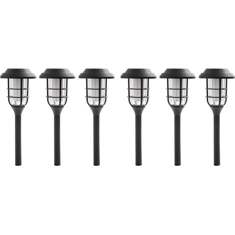 Lampe solaire décoration jardin pour extérieur piquet lampes solaires effet flamme piquet, plastique noir, batterie 6-8h, LED blanc chaud, DxH 12x43 cm, lot de 6 (1/5)