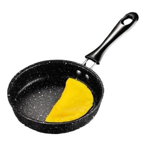 Kleine, tragbare Bratpfanne (12,5 cm) mit hitzebeständigem Griff, antihaftbeschichtet, geeignet für Omeletts, Spiegeleier, Speck, Schinkenscheiben und Steaks. (1/2)