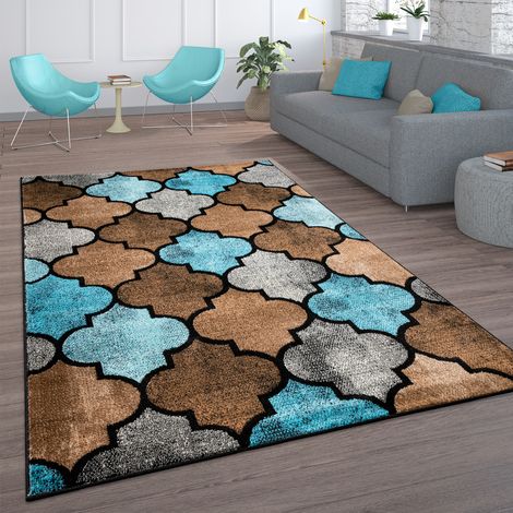 Paco Home Alfombra Salón Vintage Pelo Corto Estampado Marroquí Rombos Turquesa Marrón 60x100 cm, Marrón 6 (1/4)