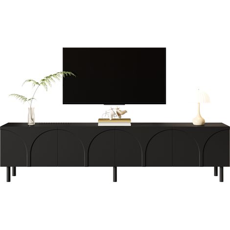 AS EASY Meuble TV/bas de salon aux lignes courbes en trois dimensions, quatre portes, deux compartiments de rangement séparés, pieds en métal. (1/5)