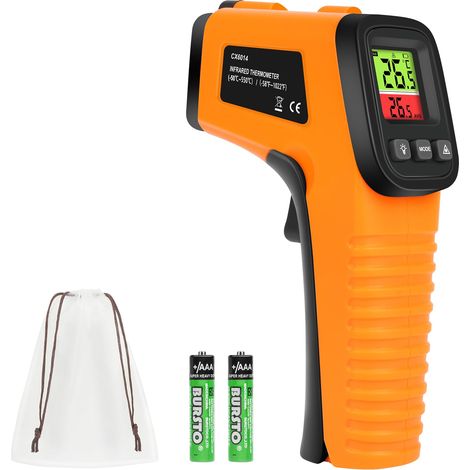 Thermomètre infrarouge sans contact, laser numérique -50°C à 550°C, pistolet thermique, émissivité réglable.