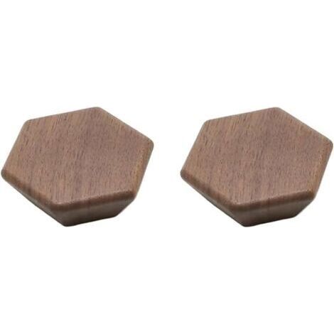 Lot de 2 boutons de tiroir hexagonaux en bois de noyer, 60 mm avec vis – Quincaillerie de poignée de porte en bois naturel – Poignées de meubles d'armoire, d'armoire, de placard et de tiroir, (1/5)