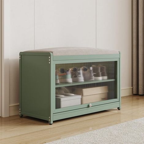 Meuble à chaussures avec assise et 2 compartiments intérieurs peu encombrants, meuble banc à chaussures avec porte transparente et base antidérapante pour entrée, chambre à coucher, entrée 70 x (1/5)