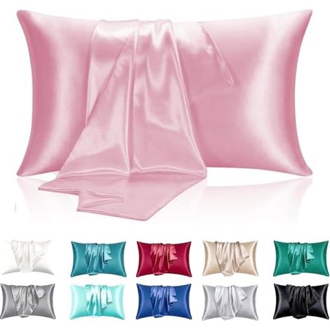 Taie d'oreiller satiné imitation soie, enveloppe, rose, 51x66cm (1/4)