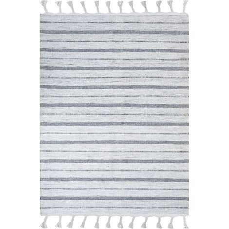 Tappeto in tessuto sintetico a righe bianco sporco 140 x 200 cm Bademli