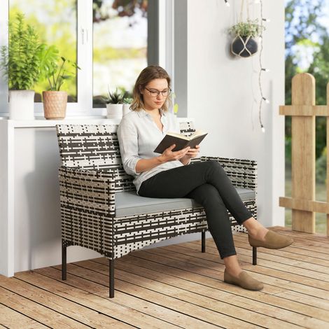 Canapé jardin en rotin 2 places en PE canapé extérieur en rotin rembourrage Tapis antidérapants Cadre en acier - Couleur: Gris clair