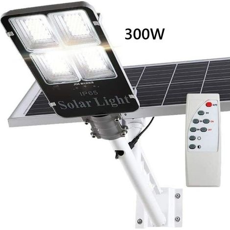 LAMPIONE STRADALE LED PANNELLO SOLARE STAFFA E TELECOMANDO 100W 200W 300W 400W 500W 600W CREPUSCOLARE IP66 300