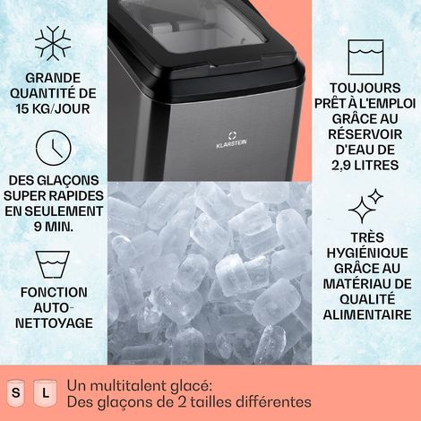 Klarstein Machine a Glacons pour la Maison, Capacité de 2,9L, Fabrique Rapidement Jusqu'à 15kg de Glacons en 2 Tailles Différentes, Machine à Glaçons, Ice Maker avec Commandes Tactiles, Autonettoyante (1/4)
