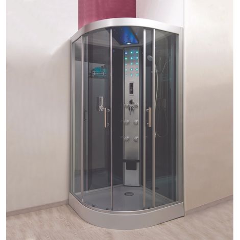 ONDEE - Cabina hidromasaje SKADI - Montaje sin silicona - Cabina de ángulo 1/4 de círculo - negro mate - se entrega en kit (1/5)
