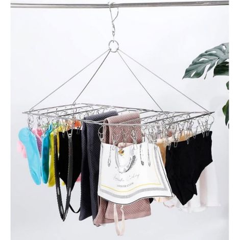 Séchoir À Chaussettes - 36 Clips Acier Inoxydable - Pliable Pour Intérieur - 1 Unité (1/5)