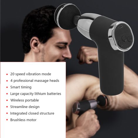Mini masseur musculaire électrique à vibrations pour la relaxation, avec 4 têtes de massage (noir) (1/5)