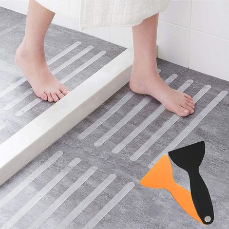 24 bandes antidérapantes - Bandes antidérapantes pour douche - Tapis de douche - Bande antidérapante - 2 x 20 cm - PEVA - Blanc (1/5)
