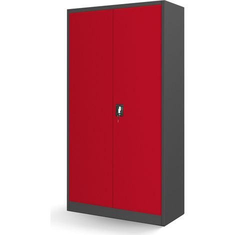 Jan Nowak Werkzeugschrank TC01A Werkstattschrank Garagenschrank Universalschrank Lagerschrank Pulverbeschichtet Flügeltüren Stahlblech 185 cm x 92 cm x 50 cm (anthrazit/rot) (1/5)