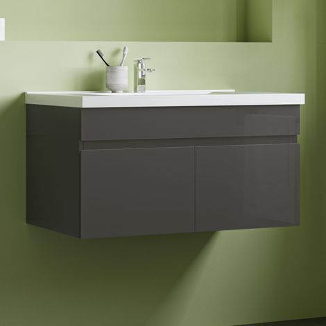 Waschtisch mit Unterschrank Waschbecken Unterschrank Badmbel Set 80cm dunkelgrau + Seitenschrnke