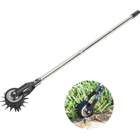 Coupe-bordures rotatif à une roue en acier inoxydable au manganèse, manuel, avec poignée, pour jardin, aménagement paysager et trottoir, 3 sections, 135 cm. (1/5)