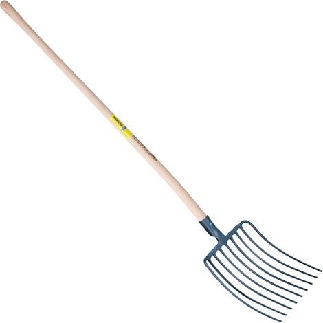 Fourche à fumier 9 dents – Acier XC 65 forgé à chaud – Dureté 140 kg/mm² – Peinture hydrosoluble non polluante – Outils Perrin
