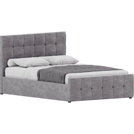 Valentina Double Ottoman Bed, Light Grey Velvet & Gel Memory Foam Pocket Spring Mattress, Double (1/5)