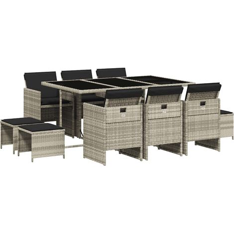 Maison Exclusive - Set Pranzo Giardino 11pz con Cuscini Grigio Chiaro Polyrattan