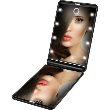 MINKUROW Espejo de bolsillo 8 LED Espejo de maquillaje con luz Espejo de maquillaje portátil 1X y 2X Lupa Luz plegable ajustable de doble cara para viajes de maquillaje (1/5)