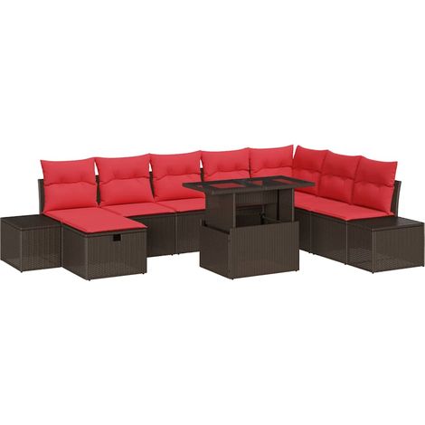 Maison Exclusive - Set Divano da Giardino con cuscino 9 pcs Marrone Poly Rattan (1/5)