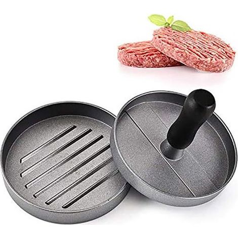 Presse à hamburgers en acier inoxydable, résistante à la chaleur et avec revêtement antiadhésif, lavable au lave-vaisselle, accessoire pour préparation de burgers et barbecue (1/5)