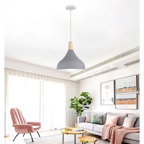 kawoo Moderne Suspension Luminaire,E27 Lustre Plafonnier Industrielle Vintage Style Edison pour Salon Chambre Cafe Bar,Gris,ø20cm (1/4)