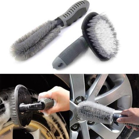 Lot de 2 brosses de nettoyage pour jantes de pneus et moyeux, outils de lavage et de récurage adaptés aux voitures et motos (1/5)