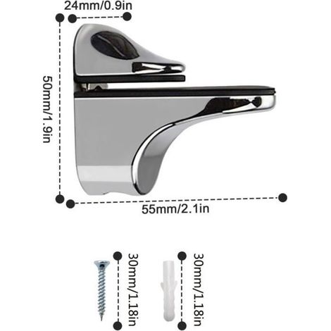 2 Supports d'étagère,alliage de zinc,réglable 5-22mm,verre bois,cuisine salle de bain (1/4)