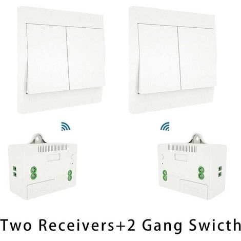 Kit interrupteur et récepteur sans fil 110-230V Interrupteur auto-alimenté Appareil d'éclairage télécommandé, modèle: Blanc 2 récepteurs interrupteur 2 gangs (1/4)
