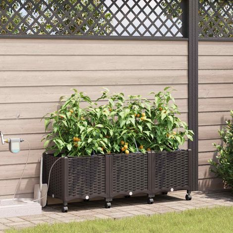 vidaXL Garten Blumenkübel mit Bewässerung und Rädern 3 Stk. Braun PP (1/5)