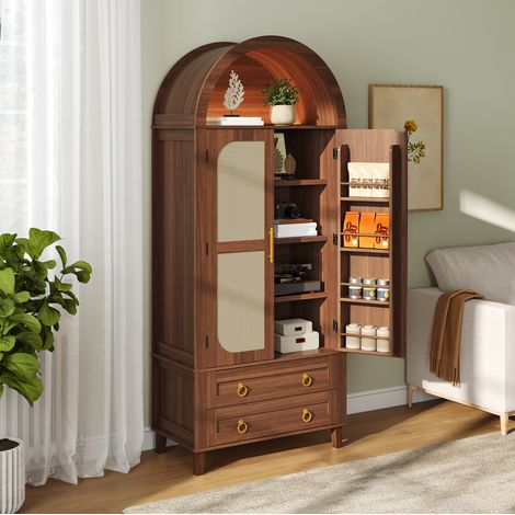 Armoire haute 76x40x179,5 cm en MDF et aggloméré noyer, rangement LED pour salon – MEUBLIV (1/5)