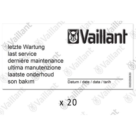 VAILLANT Etiqueta de mantenimiento, (x20) VAS 106/4 (R1,2), 156/4 R1,2 u.w. Vaillant-Nr. , 0010027639