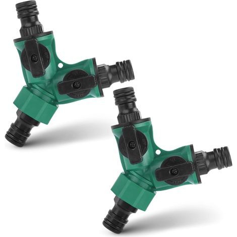 2 Pièces Raccord Tuyau D'arrosage, Connecteur en Forme de Y, avec Robinet D'arrêt 3 Voies, pour Arrosage du Jardin, Equipements de Jardinage et Tuyaux (Vert) (1/5)