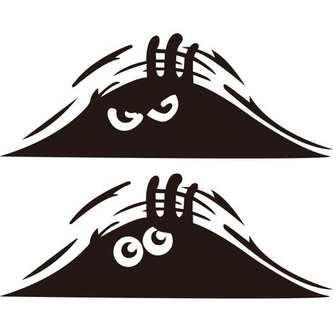 Lot de 2 autocollants de voiture « Yeux effrayants » avec un elfe qui jette un coup d'œil, autocollants noirs imperméables souriants et en colère (1/5)