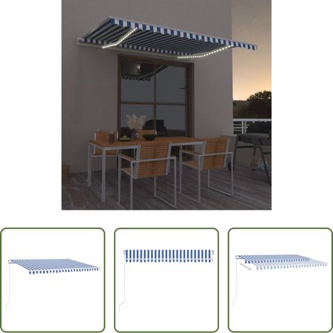 Sonnenschutz -  Markise Manuell Einziehbar mit LED 400x350 cm Blau und Weiß (1/5)