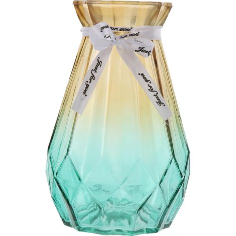 Vase en Verre à Dégradé Jaune-Vert, Grand Format, Contenant Hydroponique pour Fleurs Séchées, Ornement Décoratif Intérieur, Vase à Composition pour Bureau et Maison (1/5)